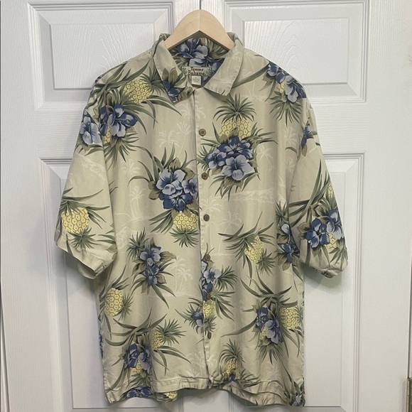 Tommy Bahama Pineapple Floral Shirt - Cream and Blue - Picture 1 of 10